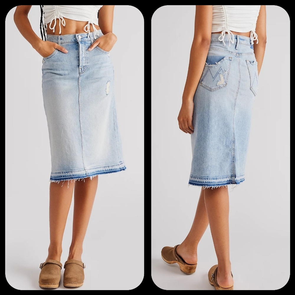 NWOT Mother Vagabond Midi Frayed Hem Skirt 27 - Picture 2 of 16